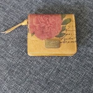 Pink Flower on Yellow Leather Women's Card Holder